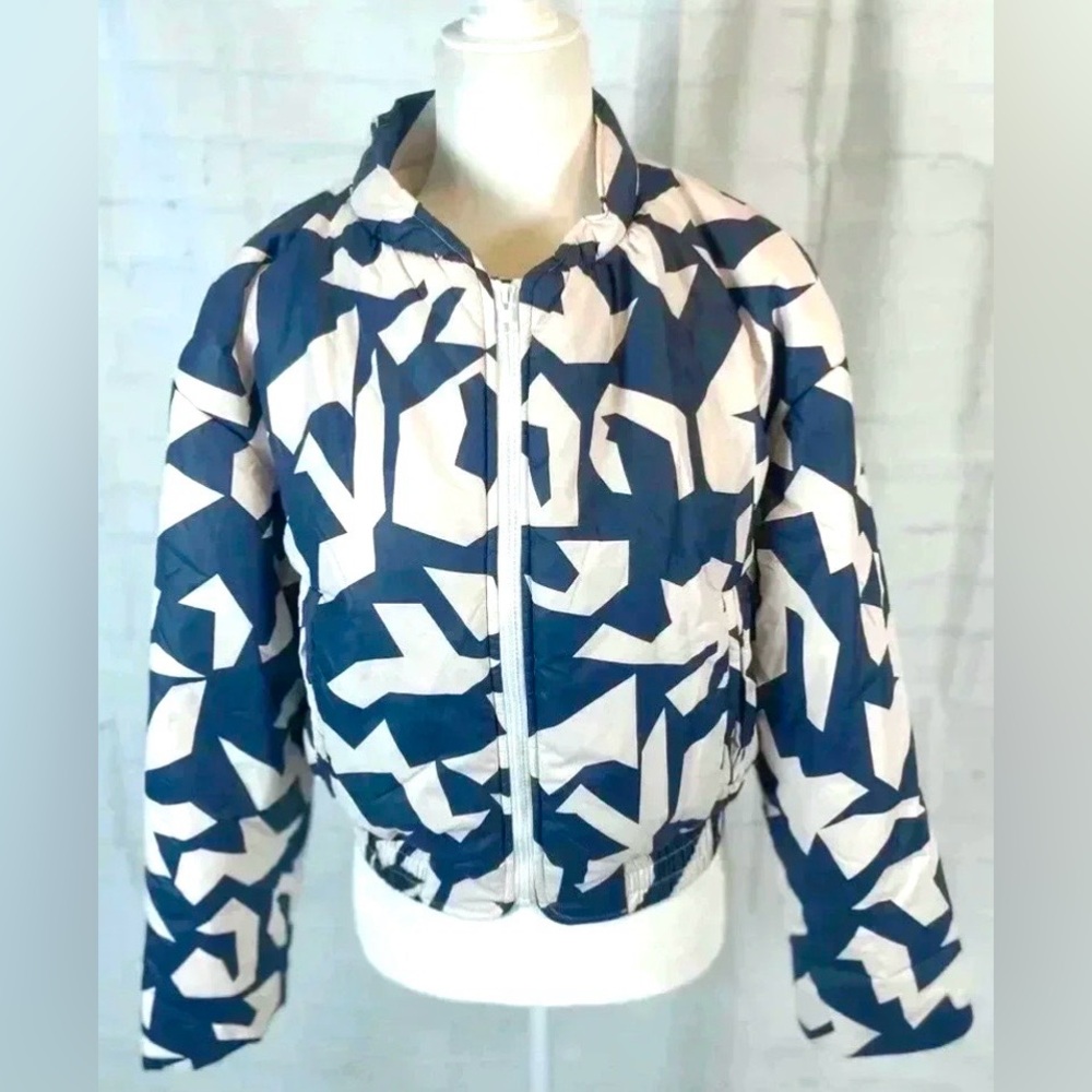 New Pacino Bomber Jacket‎ blue cream Woman’s M Quilted Coat polyester Geometric